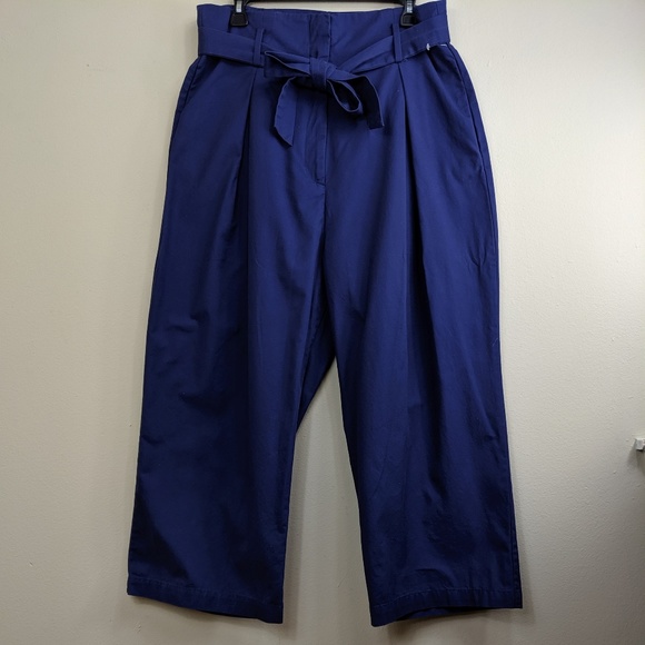 H&M Pants - H&M Blue High Waist Tie Belt Pants Cropped Sz 14